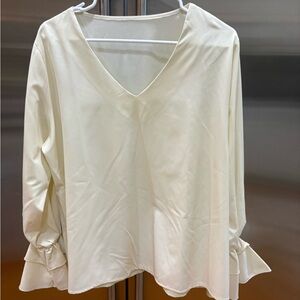 Elegant Cream V-Neck Women's Top great cuffs xl
